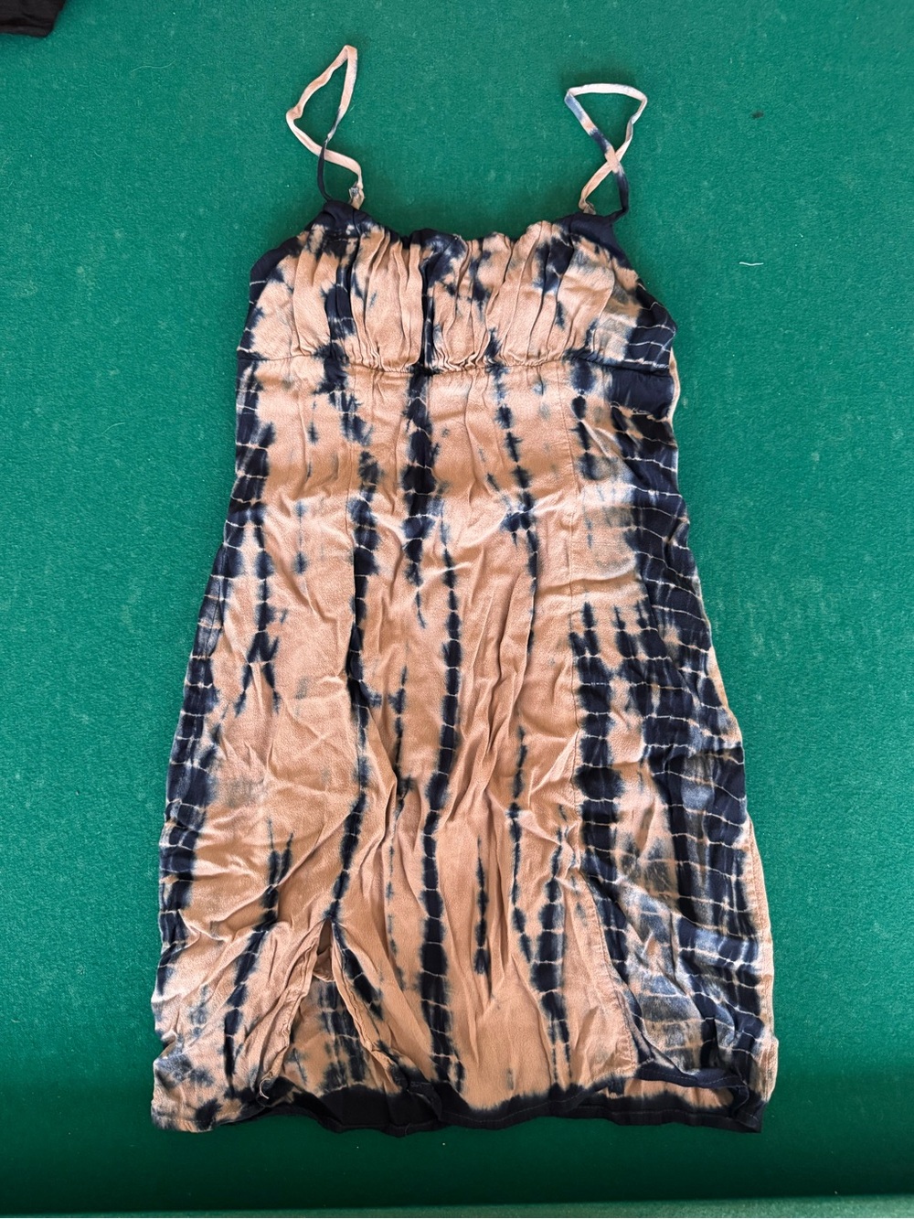 Tie-Dye Spaghetti Strap Summer Dress - Peach & Navy
